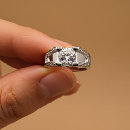 Silver Solitaire Statement Ring for Him