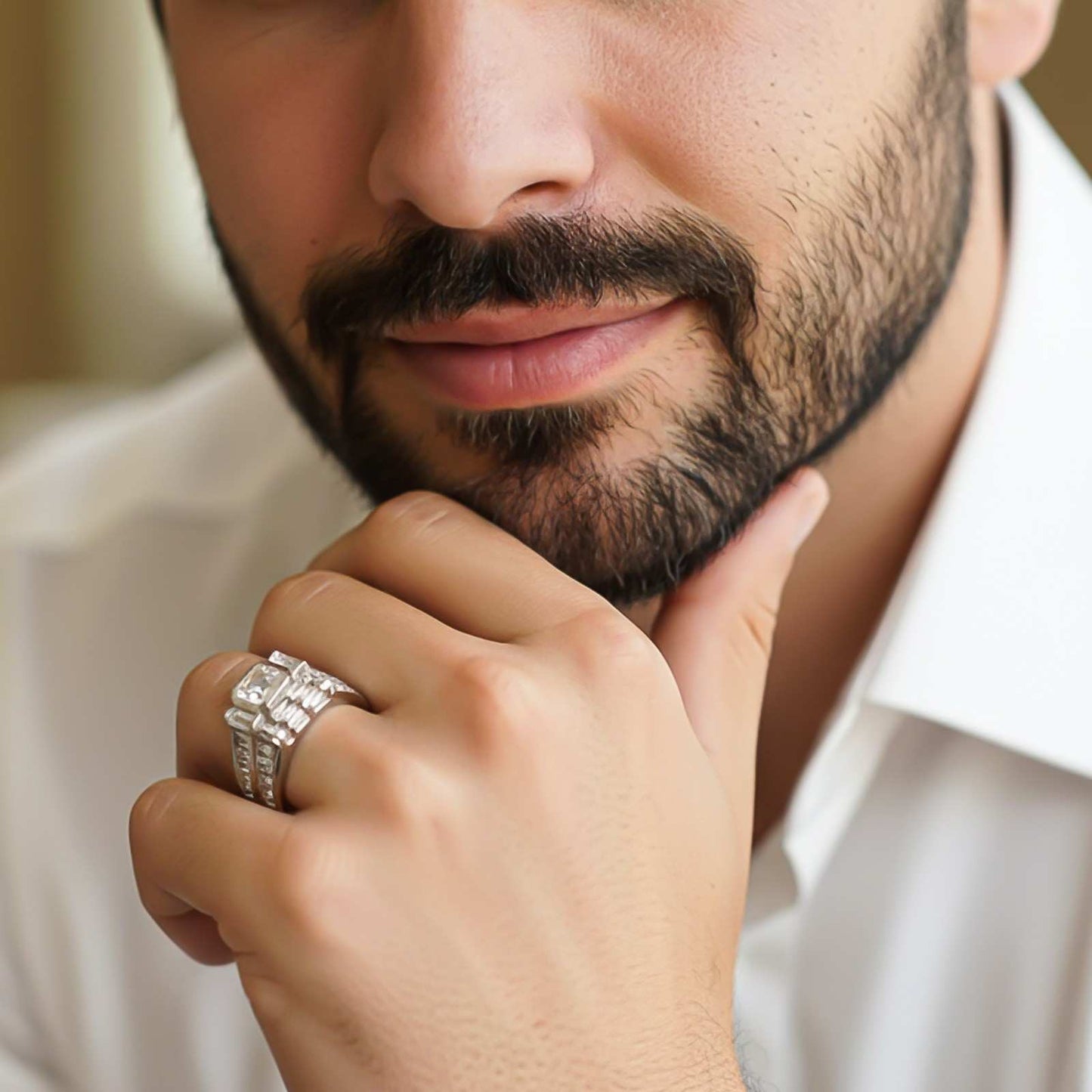 Silver Multi-Row Statement Ring for Him