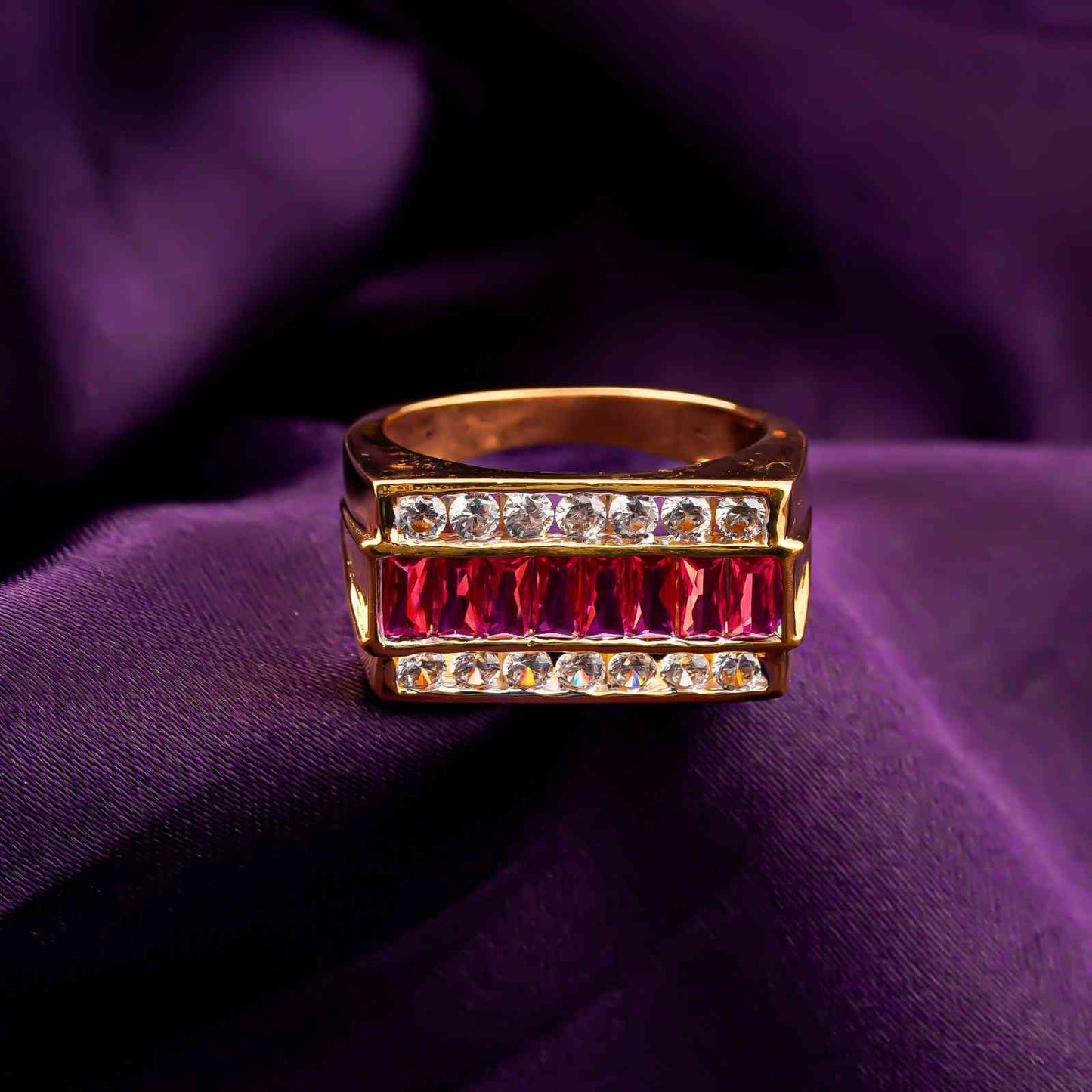 Silver Ruby & Diamond Multi-Row Statement Ring for Him