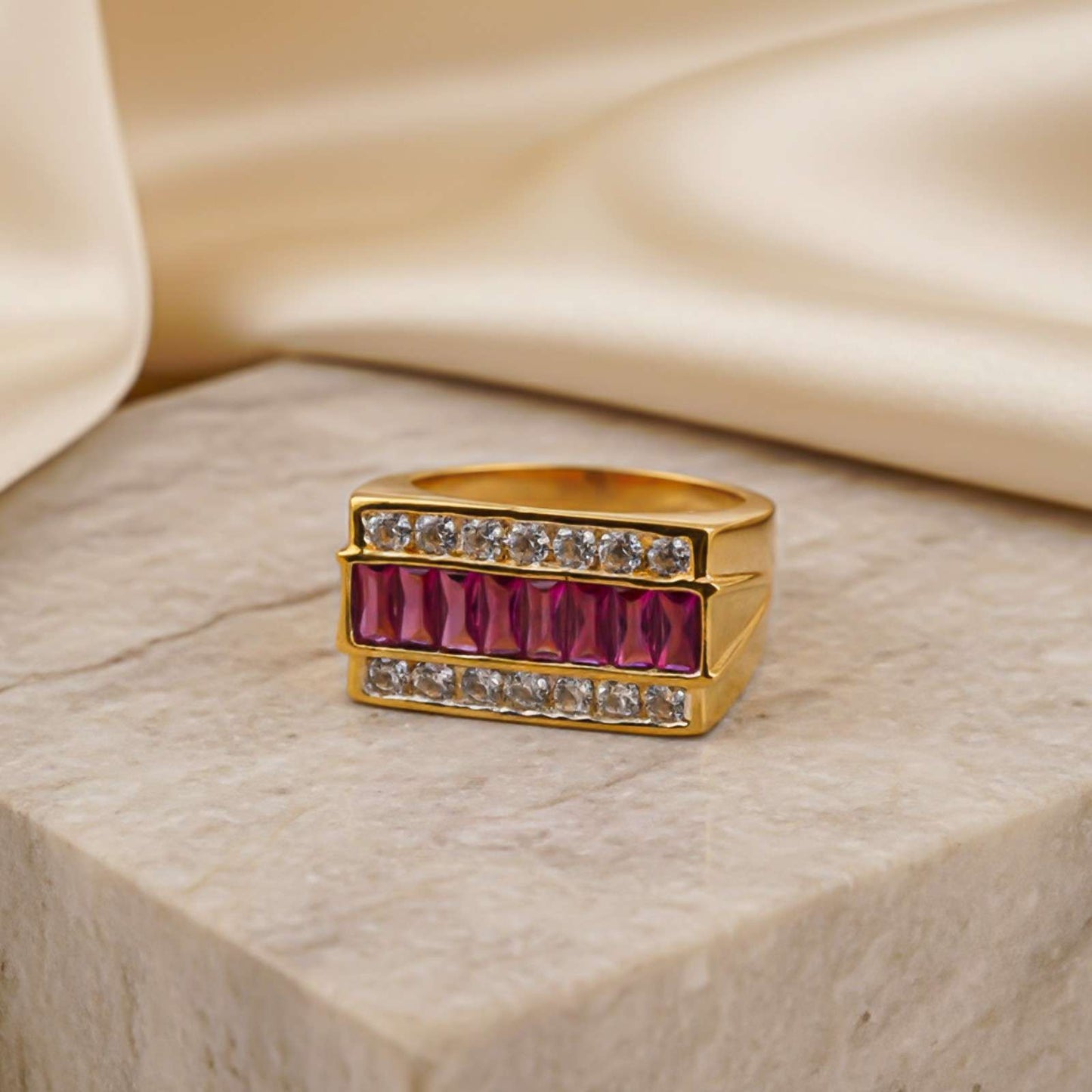 Silver Ruby & Diamond Multi-Row Statement Ring for Him