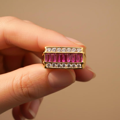 Silver Ruby & Diamond Multi-Row Statement Ring for Him