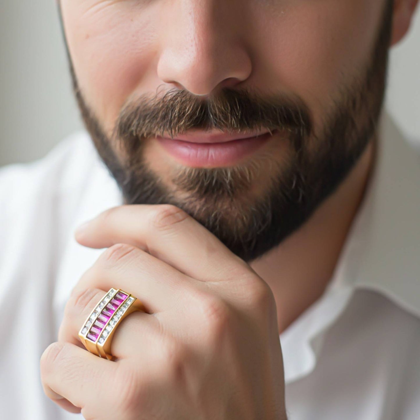Silver Ruby & Diamond Multi-Row Statement Ring for Him