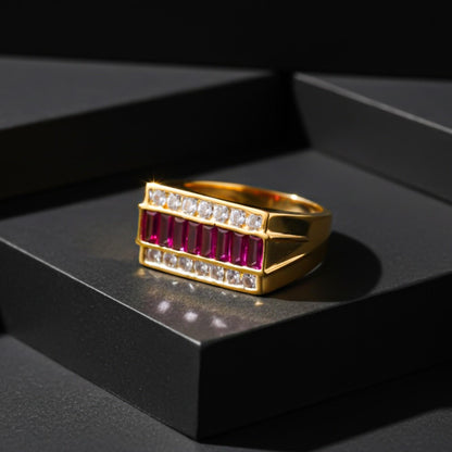Silver Ruby & Diamond Multi-Row Statement Ring for Him