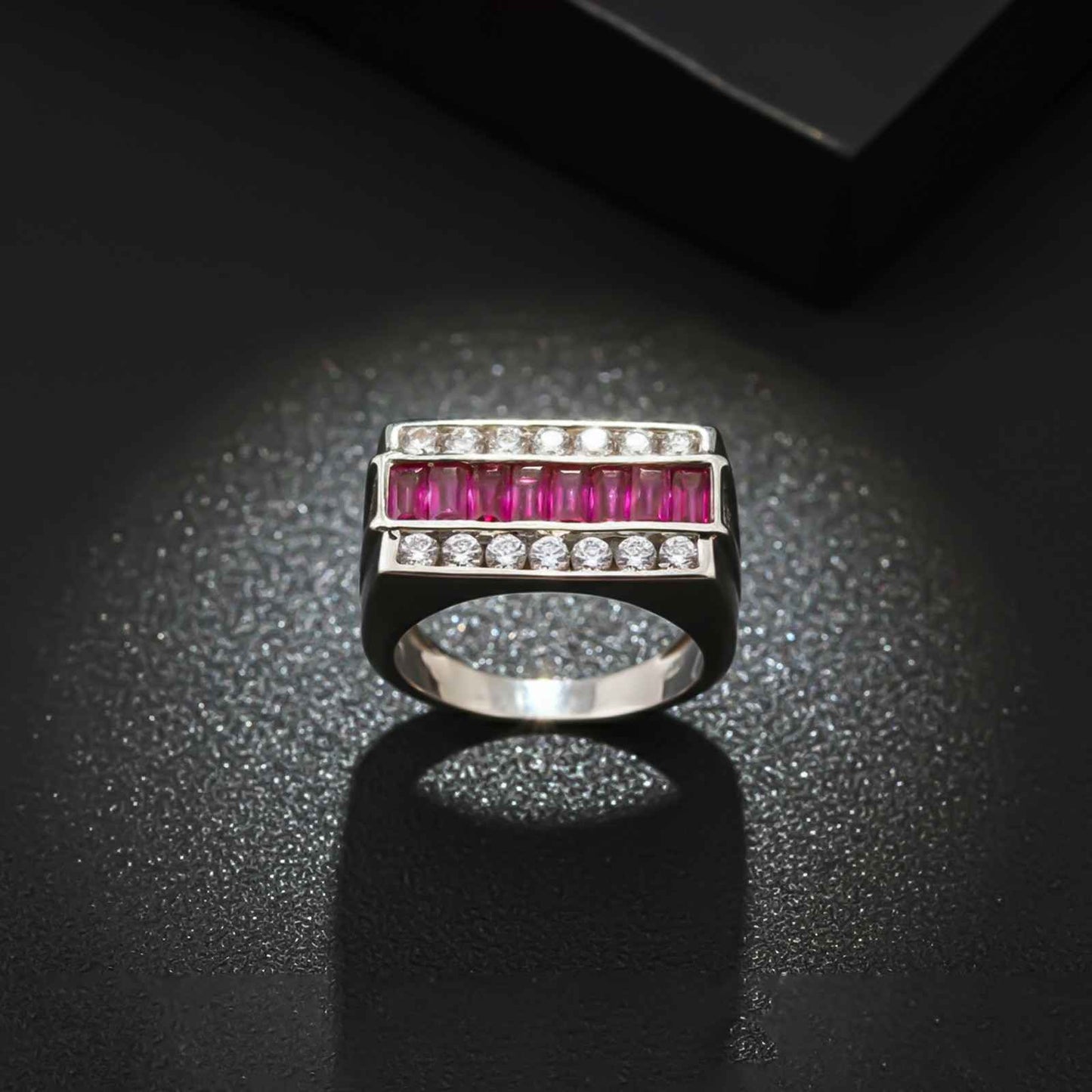 Silver Ruby & Diamond Multi-Row Statement Ring for Him