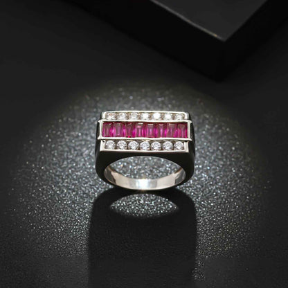 Silver Ruby & Diamond Multi-Row Statement Ring for Him