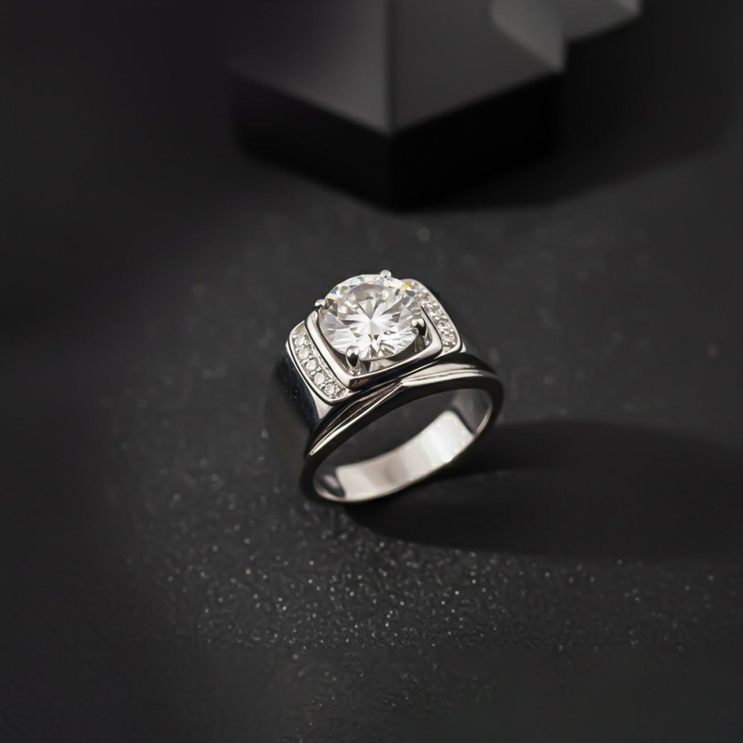 Silver Solitaire Statement Ring for Him
