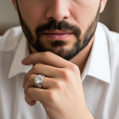 Silver Solitaire Statement Ring for Him