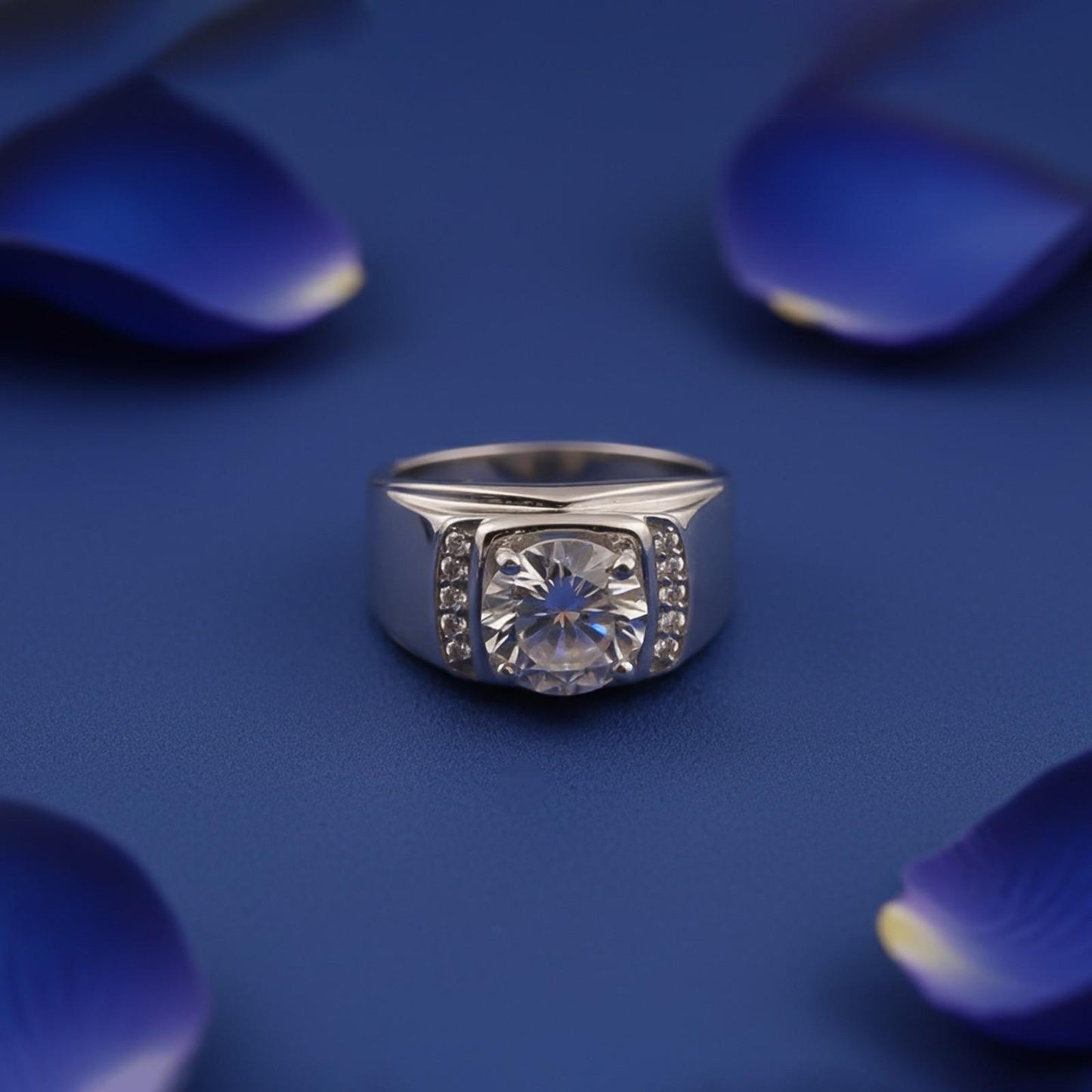 Silver Solitaire Statement Ring for Him