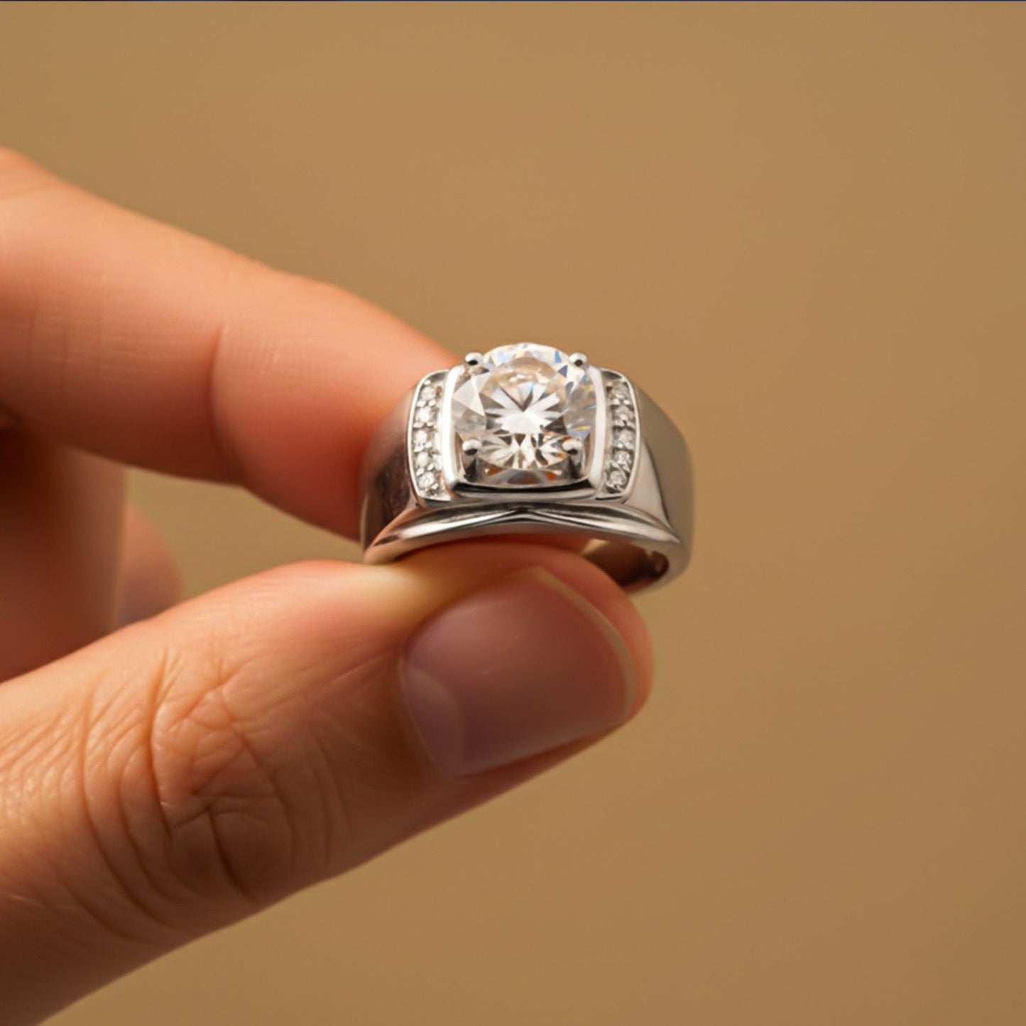 Silver Solitaire Statement Ring for Him