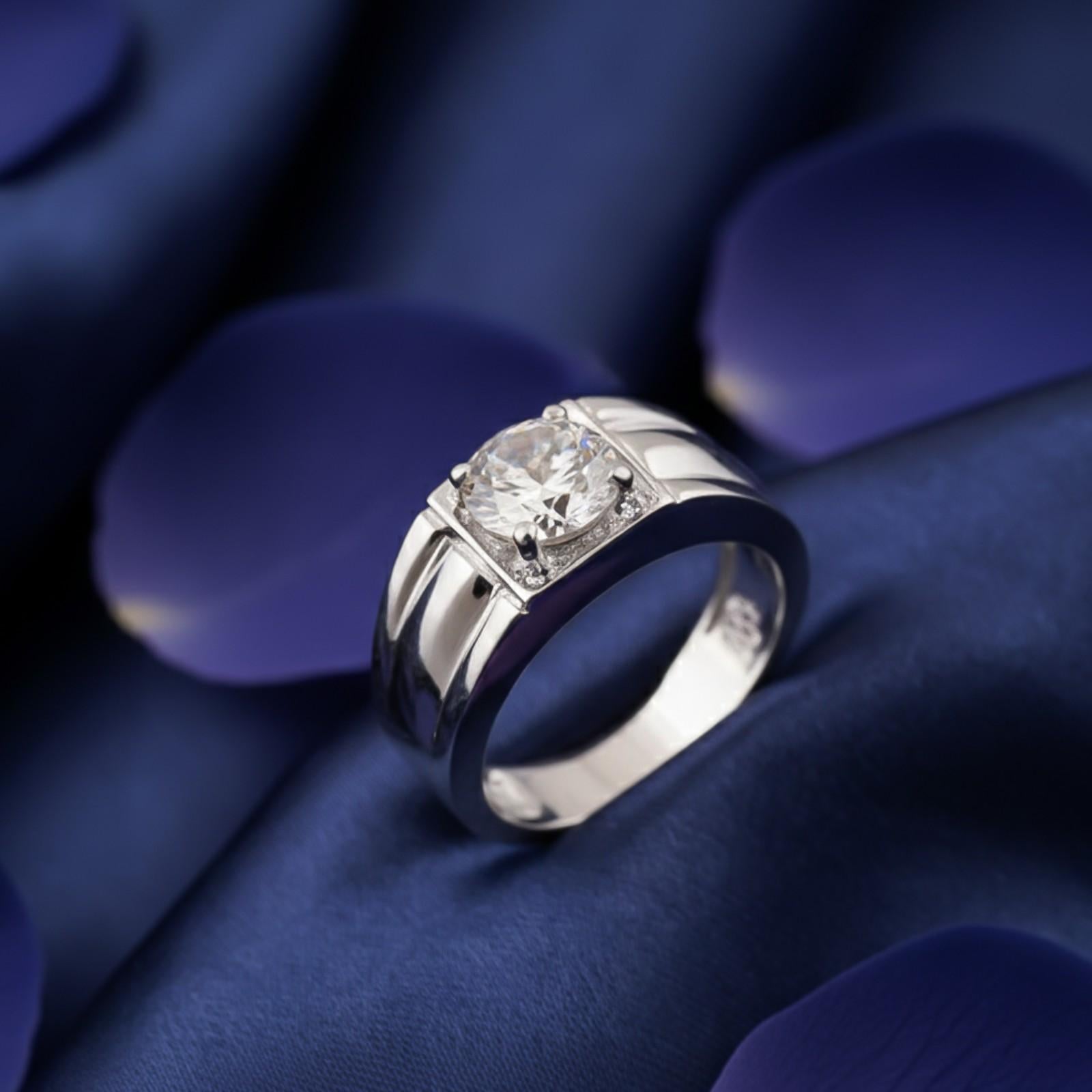 Silver Classic Solitaire Statement Ring for Him