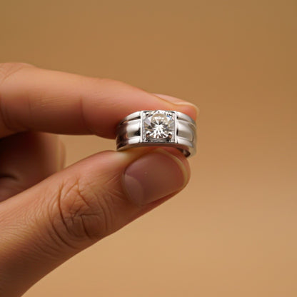 Silver Classic Solitaire Statement Ring for Him