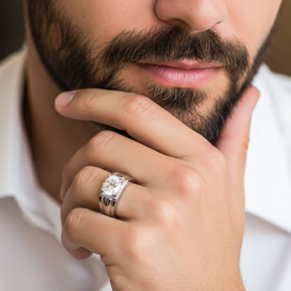 Silver Classic Solitaire Statement Ring for Him