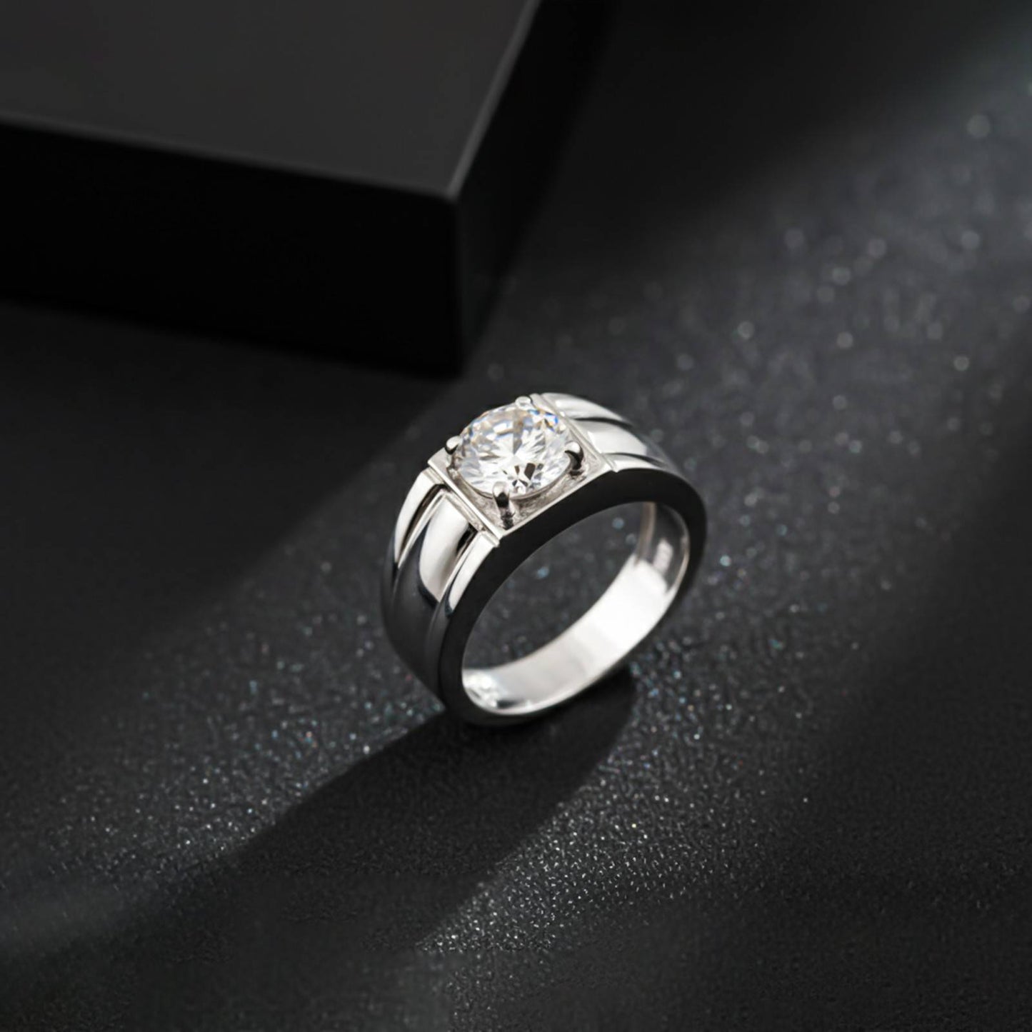 Silver Classic Solitaire Statement Ring for Him