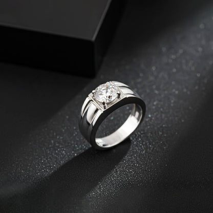 Silver Classic Solitaire Statement Ring for Him