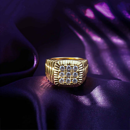 Silver Square Cluster Textured Signet Ring for Him