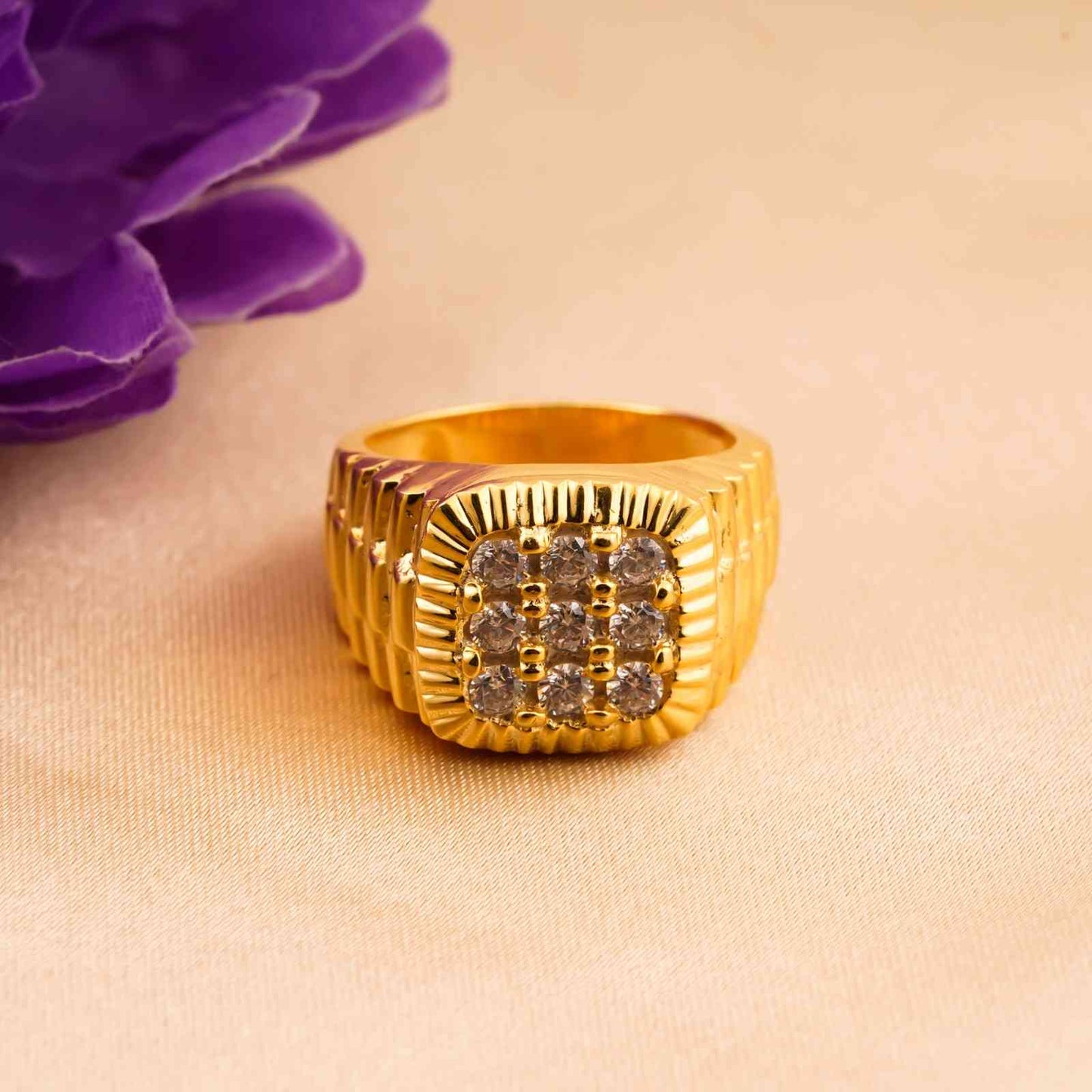 Silver Square Cluster Textured Signet Ring for Him