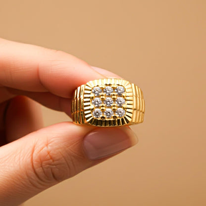 Silver Square Cluster Textured Signet Ring for Him
