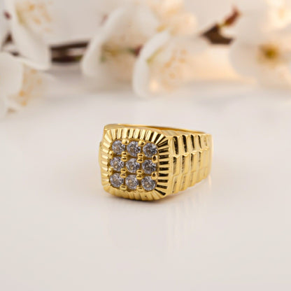 Silver Square Cluster Textured Signet Ring for Him