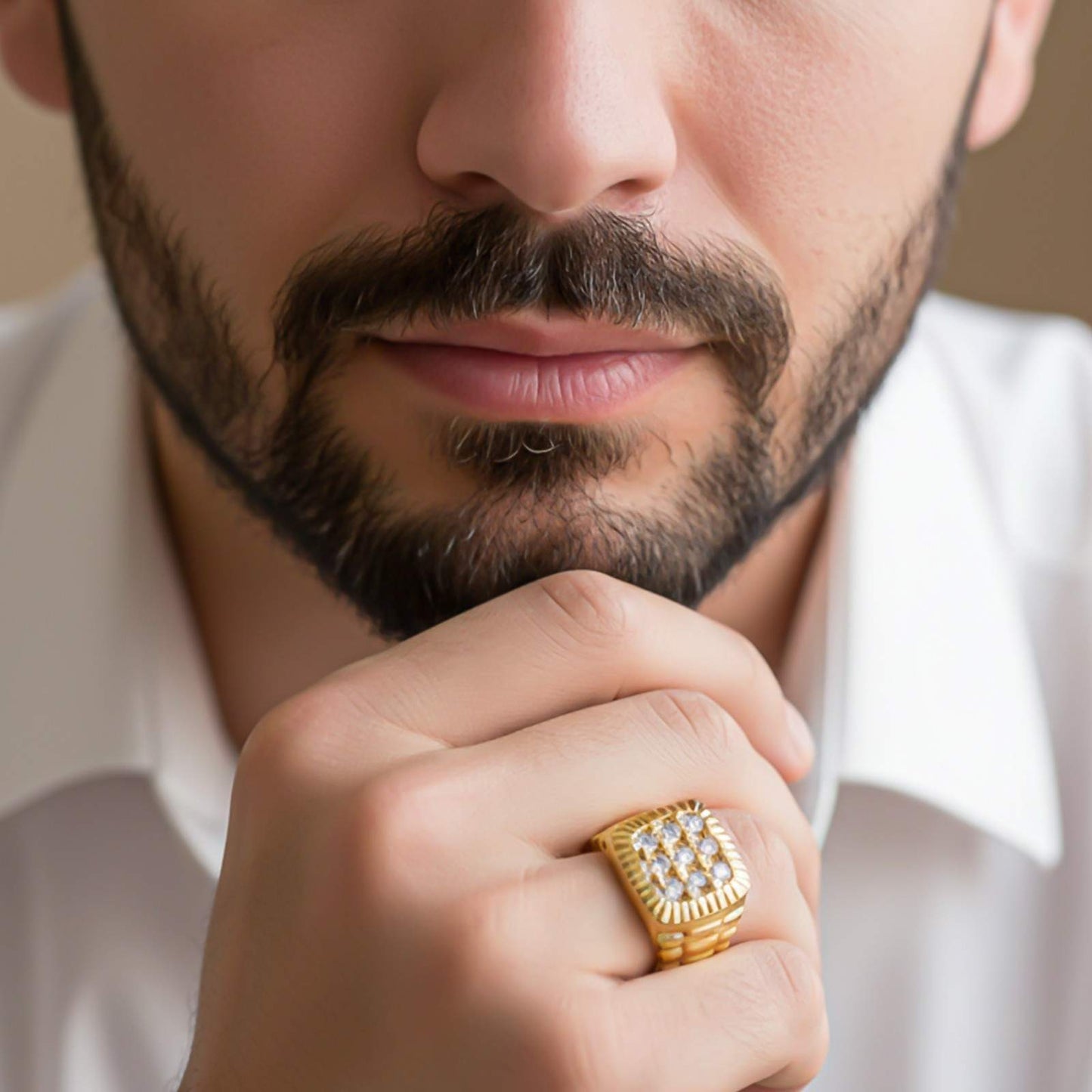 Silver Square Cluster Textured Signet Ring for Him
