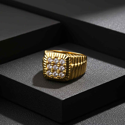 Silver Square Cluster Textured Signet Ring for Him