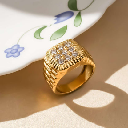Silver Square Cluster Textured Signet Ring for Him