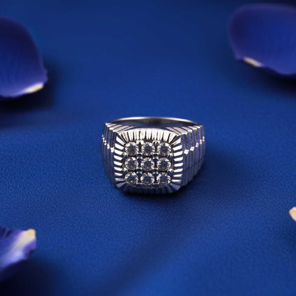 Silver Square Cluster Textured Signet Ring for Him