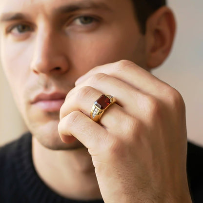 Silver Red Ruby Classic Ring for Him