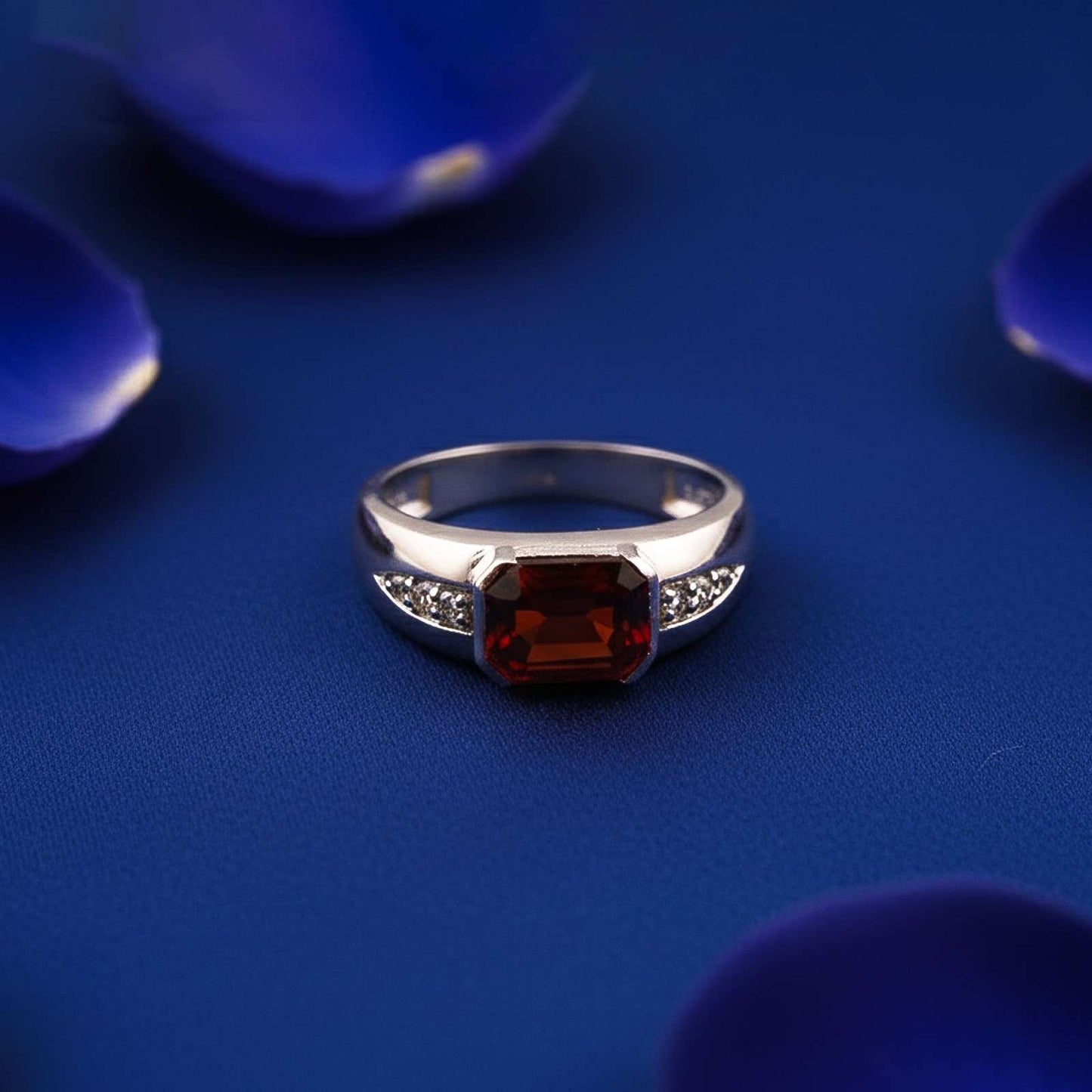 Silver Red Ruby Classic Ring for Him