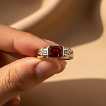 Silver Red Ruby Classic Ring for Him