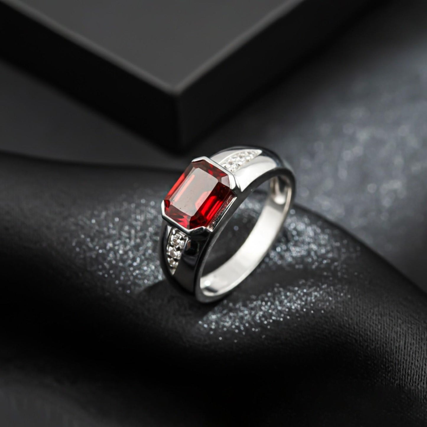 Silver Red Ruby Classic Ring for Him