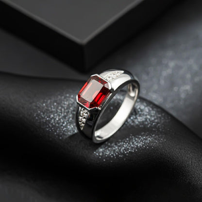 Silver Red Ruby Classic Ring for Him