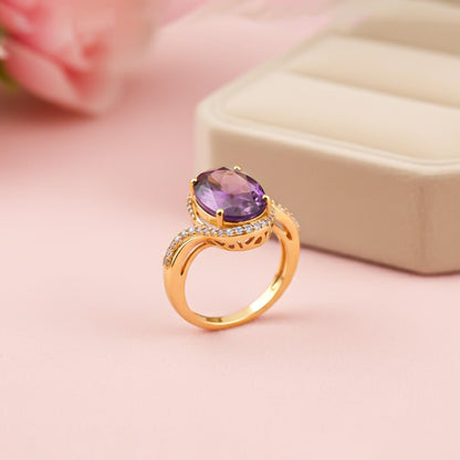 Silver Oval Amethyst Halo Ring for Women