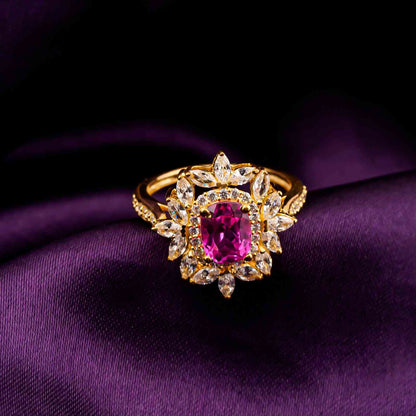 Silver Floral Halo Statement Ring for Women
