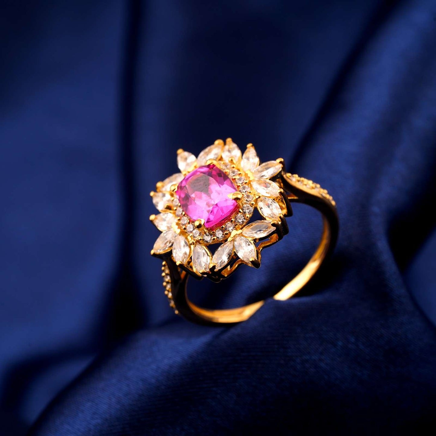 Silver Floral Halo Statement Ring for Women