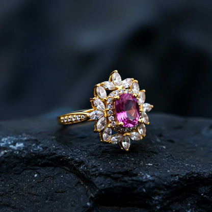 Silver Floral Halo Statement Ring for Women