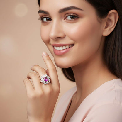 Silver Floral Halo Statement Ring for Women