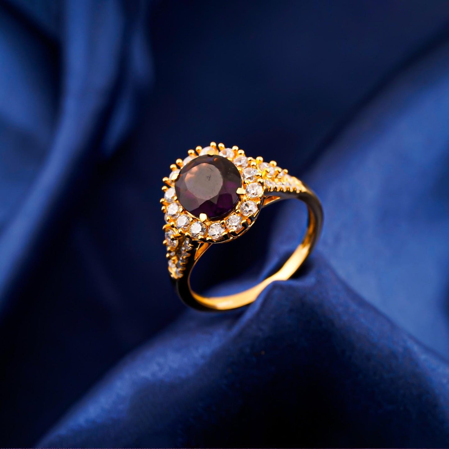 Silver Amethyst Halo Ring for Women