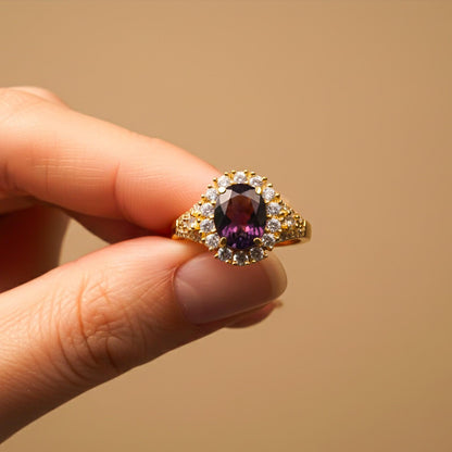 Silver Amethyst Halo Ring for Women