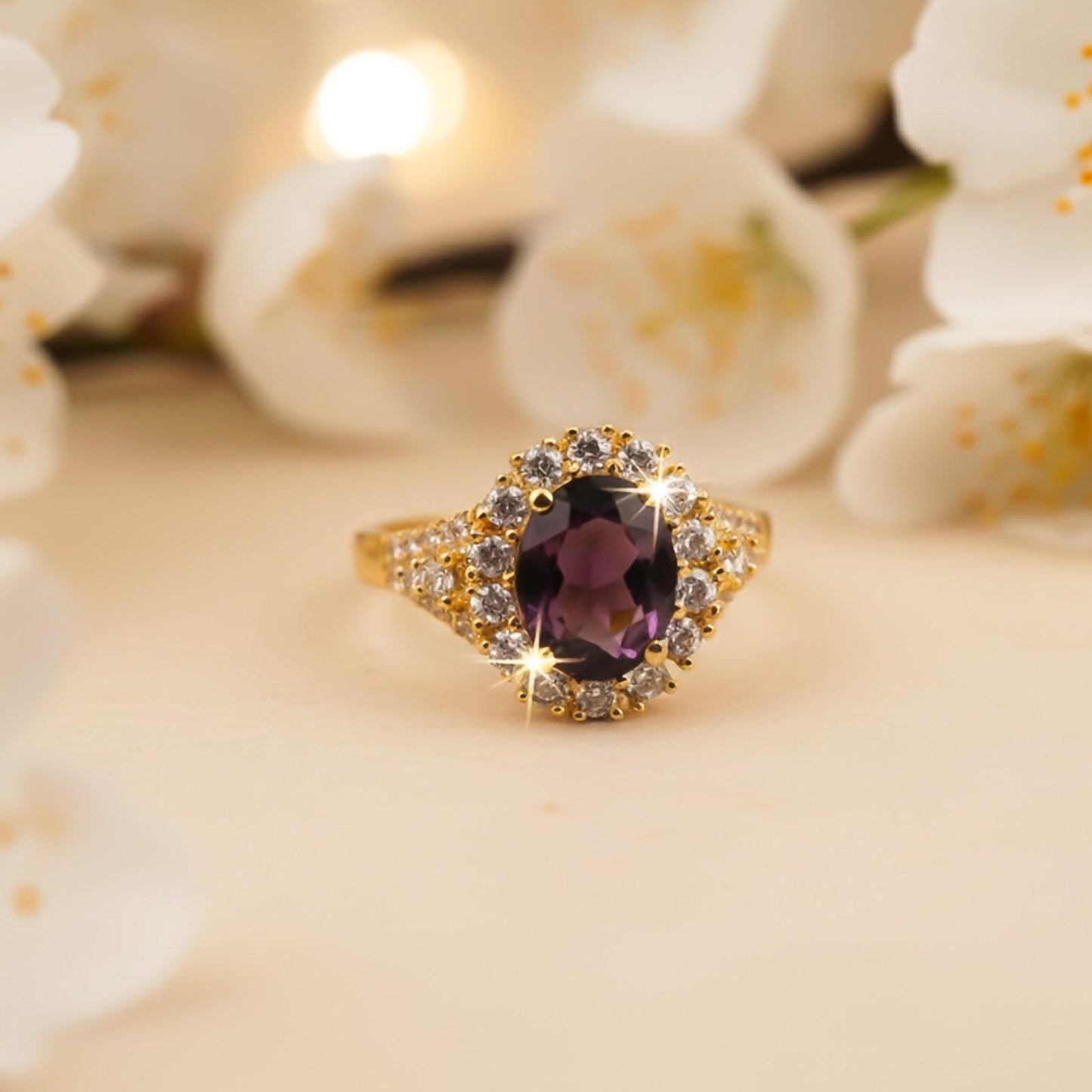 Silver Amethyst Halo Ring for Women