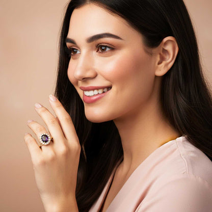Silver Amethyst Halo Ring for Women