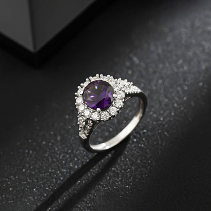 Silver Amethyst Halo Ring for Women