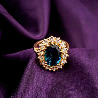 Silver Blue Topaz Halo Ring for Women