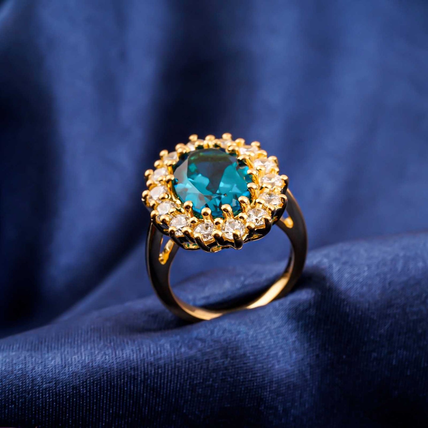 Silver Blue Topaz Halo Ring for Women