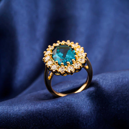 Silver Blue Topaz Halo Ring for Women
