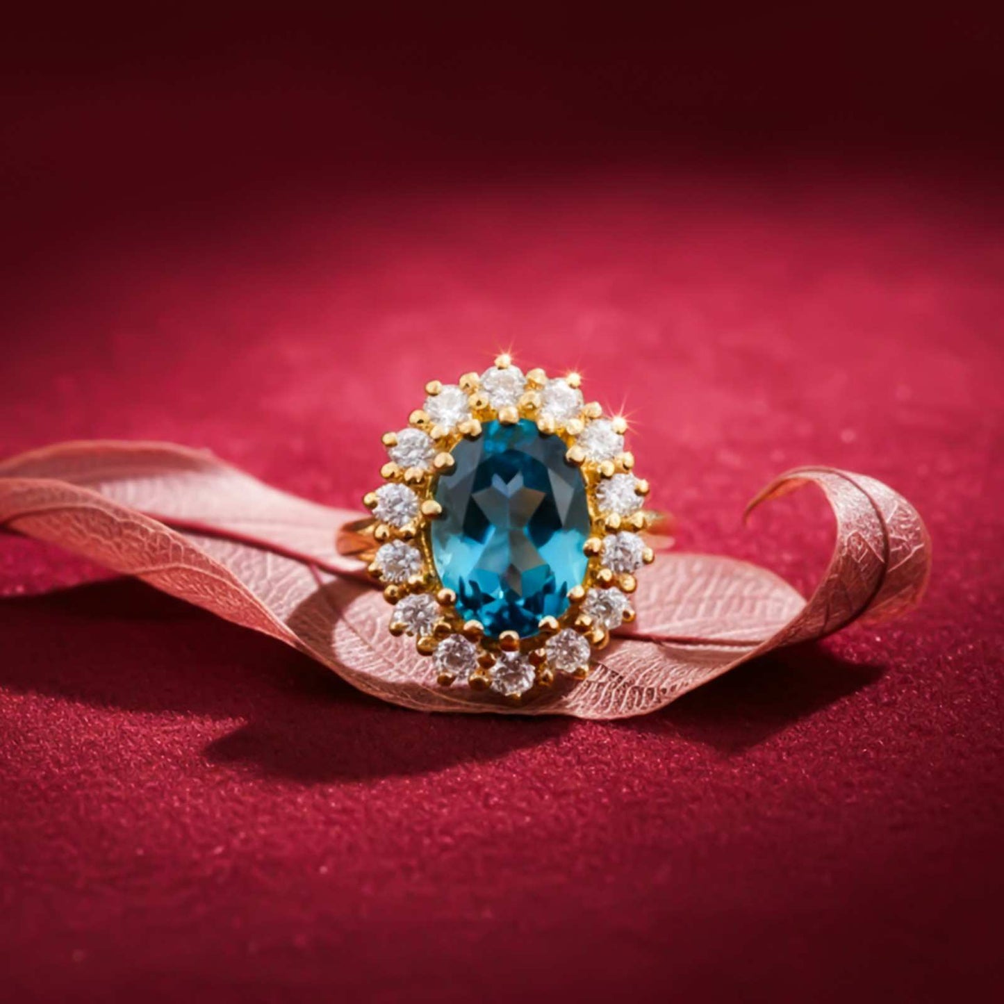 Silver Blue Topaz Halo Ring for Women