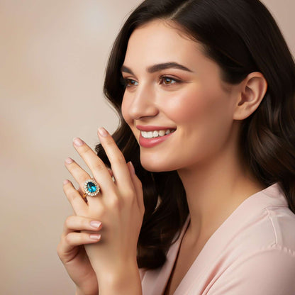 Silver Blue Topaz Halo Ring for Women