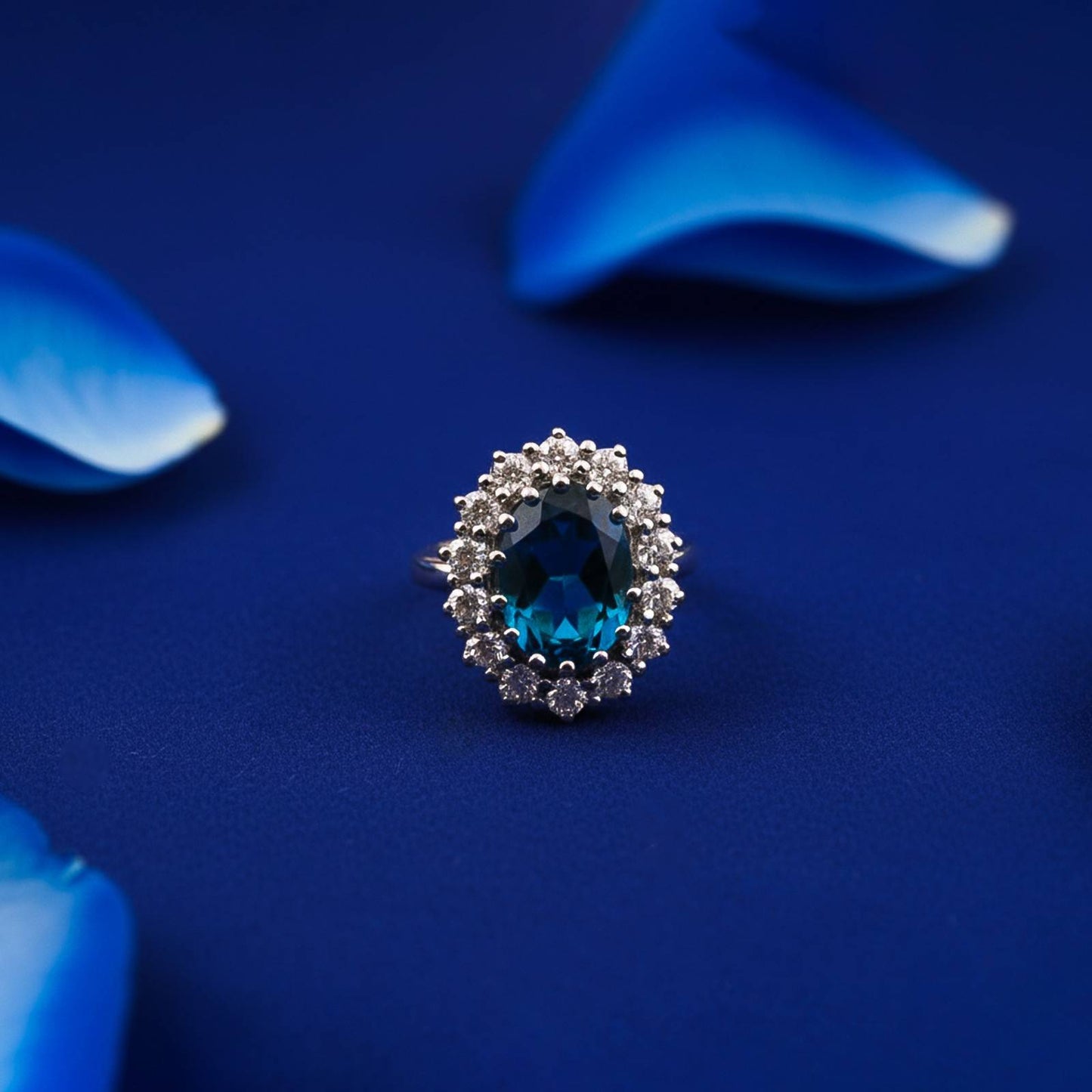 Silver Blue Topaz Halo Ring for Women