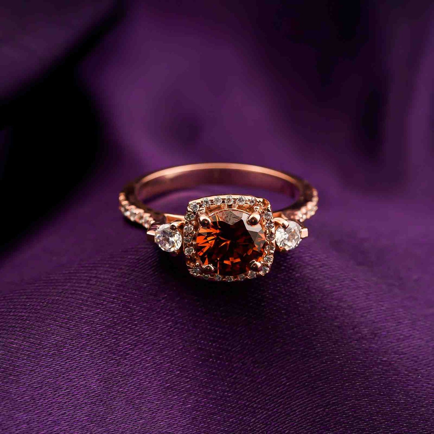 Silver Smoky Quartz Halo Ring for Women
