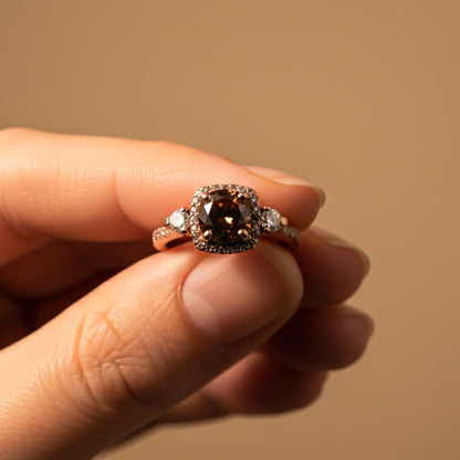 Silver Smoky Quartz Halo Ring for Women