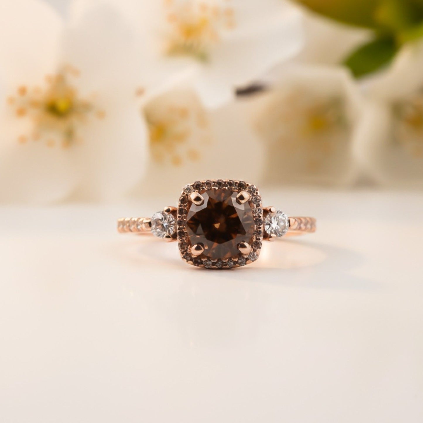 Silver Smoky Quartz Halo Ring for Women